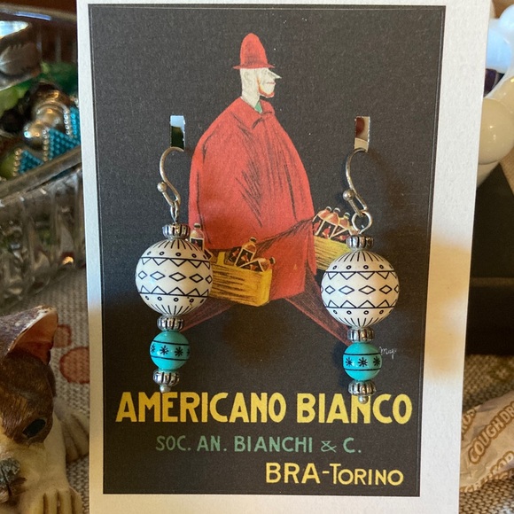 Brighton? Jewelry - Black and White Geometric Earrings with Turquoise Accents & SS wires😊👏